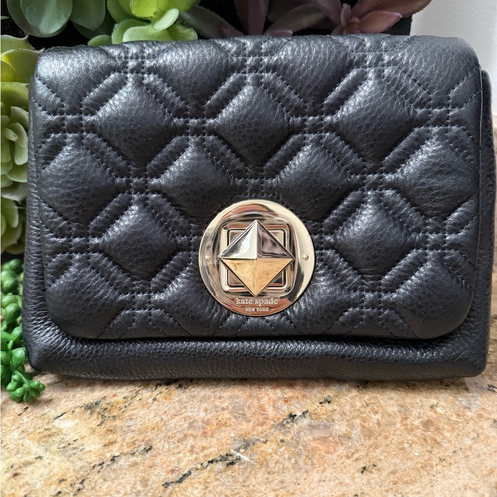 Kate Spade Black Quilted Crossbody or Clutch with Gold Accent